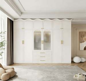 Armario de Dormitorio de Gran Capacidad, Madera Maciza con Puertas Corredizas, Paneles de Espejo, Barras para Colgar y Cajones para Muebles de Hogar - Product Image 1