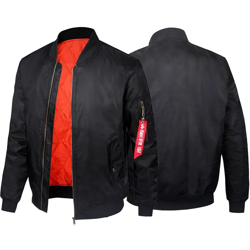 Wholesale OEM service custom satin nylon mens bomber baseball winter windproof zip up jacket