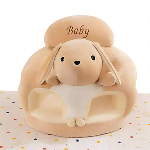 Asiento de aprendizaje para bebé de felpa de conejo beige personalizado con orejas caídas, sofá de entrenamiento anti-vuelco para bebés con bordado infantil - Product Image 2