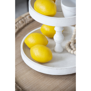 Two-Tiered Round Wooden Tray White 11.8x15.4 <b>Beverage</b> <b>Serving</b> <b>Set</b> - Product Image 4