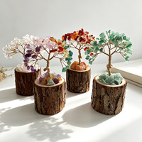 Natürlicher Edelstein-Chip-Baum mit Holzstamm-Basis, handgefertigt, Heilender Geldbaum für Zuhause, Büro, Schreibtisch, spirituelles Geschenk