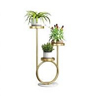 Support à fleurs en fer plaqué or de luxe avec revêtement en poudre, base en marbre, présentoir de plantes intérieur/extérieur, design minimaliste pour la maison