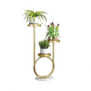 Support à fleurs minimaliste en fer doré avec base en marbre, présentoir pour plantes d'intérieur, design minimaliste pour la décoration de la maison - Product Image 2