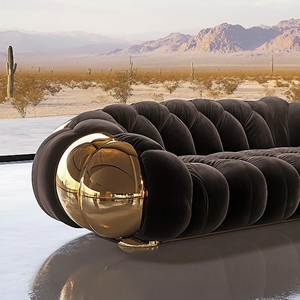 Divano Italiano di Lusso, Design Moderno, Forma Rotonda con Accenti Dorati, Seduta Trapuntata, Arredamento di Design per Casa, Appartamento, Villa, Hotel - Product Image 3