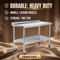 Table de travail mobile en acier inoxydable pour boulangerie, table de préparation commerciale avec étagère inférieure, pare-éclaboussures et roulettes à frein pour pâtisserie et confiserie