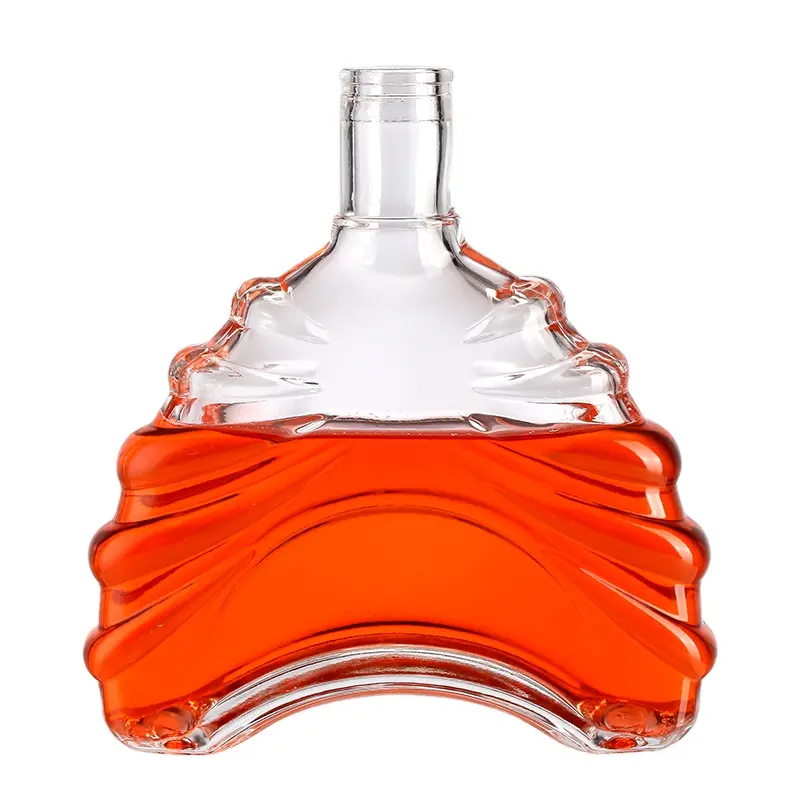 Clear Oblate Shape Glass Bottle For 500ml 750ml Whisky Brandy Liquor Bottle garrafa de licor