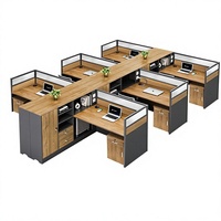 Set Scrivania e Sedia Minimalista Moderno in PVC con Cassetti per Postazioni di Lavoro da Ufficio per 4 Persone