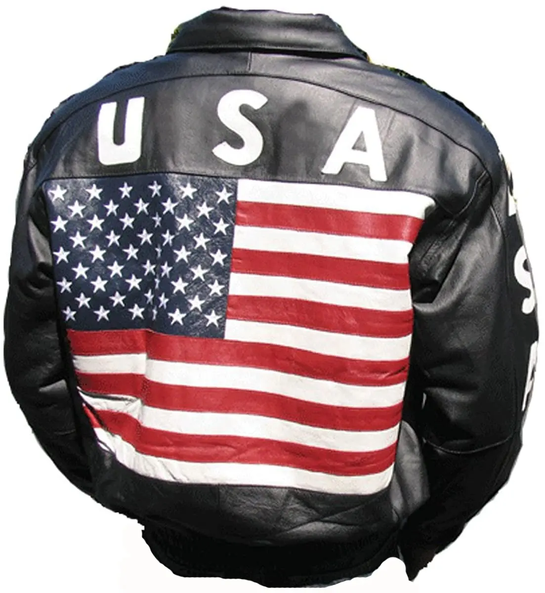 Echtes Leder Jacke mit Amerikanischen Flagge Leder Jacke