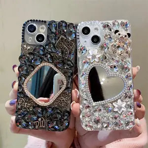 Capa espelhada de diamantes para iphone, para maquiagem, para iphone 14 pro max, 14, 13, 12, à prova de choque