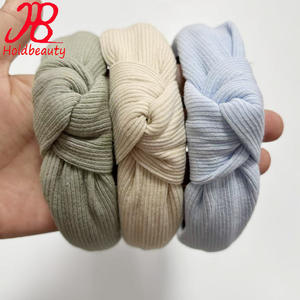 الجيش الأخضر والكريم المصنوعة يدويا غطاء القطن ربط رباط الرأس أسلوب بسيط بلون واحد متماسكة اكسسوارات الشعر النسائية - Product Image 2