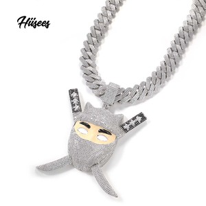 Collier pendentif Ninja personnalisé de luxe, style Hip Hop, avec <span class=keywords><strong>épée</strong></span> amovible, serti de gros zircons cubiques et émail, pour hommes - Product Image 1