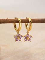 Boucles d'oreilles simples en forme de fleur pour femmes, pierre de naissance de décembre, boucles d'oreilles rondes en acier inoxydable plaqué or avec cristaux colorés