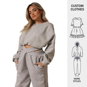Set Jogger grigie per allenamento Oem personalizzati tuta da ginnastica in cotone da <span class=keywords><strong>donna</strong></span> tuta da ginnastica da <span class=keywords><strong>donna</strong></span> - Product Image 1