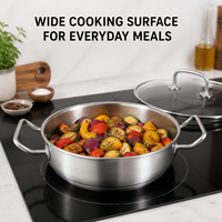 Marmite de cuisson en acier inoxydable 304 à double poignée 1,89 L avec couvercle en verre trempé, base à chaleur uniforme, pour mijoter et braiser, service de table, OEM