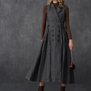 Personalizzato doppio petto <span class=keywords><strong>grigio</strong></span> Vintage principessa elegante 100% cotone naturale organico abiti Casual Plus Size abiti da donna - Product Image 2