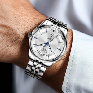 Montre automatique pour homme MIGE Swiss avec accent diamant, affichage de la semaine et de la date, cadran argenté, bracelet en acier inoxydable, montre-bracelet de style professionnel - Product Image 5