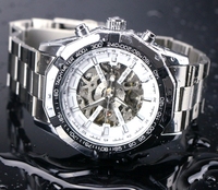 Montre mécanique automatique pour homme en acier inoxydable de luxe promotionnelle avec cadran en verre, pointeur, réserve de marche