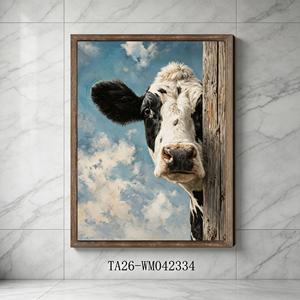 Juego de 3 Cuadros Decorativos Rústicos de Animales de Granja: Vaquero del Oeste, Gallina, Vaca Highland, Vaca Holstein, Decoración Divertida para Casa de Campo - Product Image 4