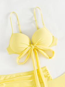 Hot Selling Solid Color Three Piece <b>Bikini</b> Set <b>Skirted</b> Backless Swimsuit Women Beach Bathing Suit - Product Image 5