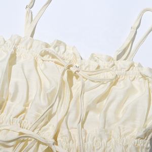 OUDINA Nueva plisada con cordón <span class=keywords><strong>Hort</strong></span> Sling Color sólido Crop Tank Top Camisolas Camisetas sin mangas para mujer - Product Image 4