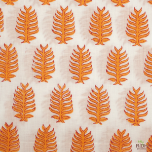 2025 New Gold <b>Yellow</b> Hand Block Leaf Printed 100% Pure Cotton <b>Fabric</b> for Women's Clothing Pillows Bags Outdoor Mattresses Covers - Product Image 1