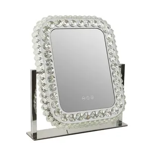 Docarelife cermin rias kristal mewah bentuk persegi dengan lampu cermin rias meja rias bergaya Hollywood portabel