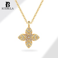 Bijoux fins Plata plaqué or à la mode 925 en argent Sterling trèfle à quatre feuilles conception pavé Zircon pendentif colliers pour femmes