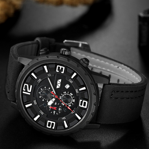 Mens Professional Chronograph Watch Black Case Brown Leather Strap Multi Function Sport Wristwatch - Product Image 5
