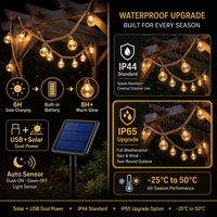 Guirnalda de Luces Solares con Cable de Cáñamo, IP44, 5-25M, Estilo de Bombilla Personalizable, Reemplazable, 3500K, Ra80, para Restaurante, Boda, Camping, OEM