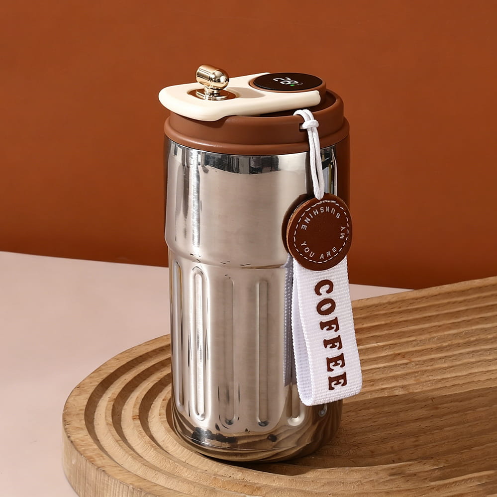 Silver mug+brown lid