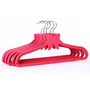 High-quality flocking pink butterfly design non-slip plastic clothes hanger