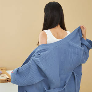 Elegant Summer <strong>White</strong> Knee-Length <strong>Dressing</strong> <strong>Gown</strong> 100% Cotton <strong>Waffle</strong> Weave Bathrobe Good Water Absorption Home Shower Robe-Tan One - Product Image 6