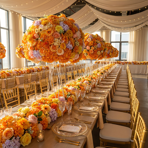 Composition florale artificielle haute densité jaune-<span class=keywords><strong>orange</strong></span> pour mariage estival, boule de fleurs artificielles, centre de table de mariage - Product Image 1
