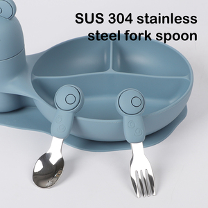 Assiette en silicone de qualité alimentaire OEM/ODM avec ensemble fourchette-cuillère en acier inoxydable, vaisselle multifonction écologique - Product Image 6