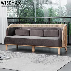 WISEMAX FURNITURE東南アジアスタイル3ソファモダン無垢材デザイナー商業張り籐ソファセット