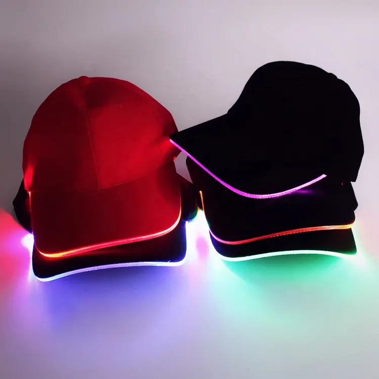 送料無料非構造化プレーンスナップバックヒップホップ点滅赤led RGBライトアップスポーツ野球帽ledライト付き