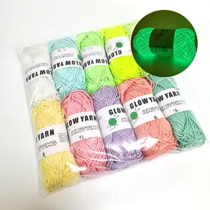 50g/53m Factory Wholesale 100% Ring Spun Polyester Glow in Dark Chunky Yarn Luminous Hand Knitting 2mm Opp Bag Raw 5 Bags Normal