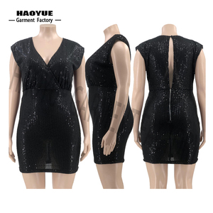 Mùa Hè Mặc Sequins Cho Xl-5Xl Quần Áo Rắn Sexy V Cổ Cộng Với Kích Thước Phụ Nữ Ăn Mặc - Product Image 5
