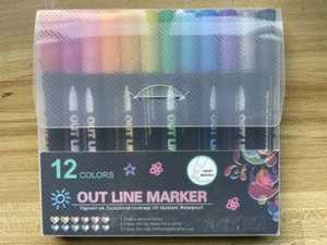 <span class=keywords><strong>Pennarelli</strong></span> Metallici a <span class=keywords><strong>Doppia</strong></span> <span class=keywords><strong>Linea</strong></span>, Penne Marker Metalliche Pecosso Outline, 12 Colori, <span class=keywords><strong>Pennarelli</strong></span> Permanenti per Scrittura e Disegno - Product Image 2