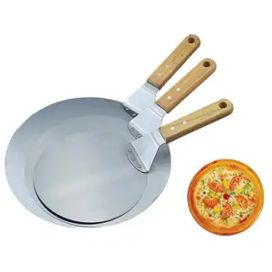 Espátula de queijo de 12 "10"/8 ", ferramentas de cozimento redonda de aço inoxidável com punho de madeira para pizza, espátula de queijo