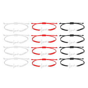 Waxed Thread Braided <b>Bracelet</b> Set Stainless Steel Cross Letter Unisex Jewelry Gift Fashion <b>String</b> <b>Bracelets</b> - Product Image 2