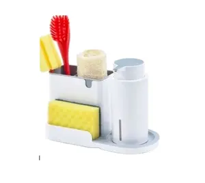 博城3合1超坚固厨房水槽盒收纳架皂液分配器和厨房水槽海绵盒
