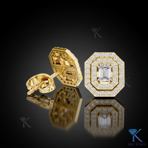 Pendientes de Diamante Cultivado en Laboratorio, Corte Esmeralda, Doble Halo, Oro Sólido de 14K/18K, Octágono, Joyería Fina para Mujer, Regalo de Aniversario/Boda - Product Image 1