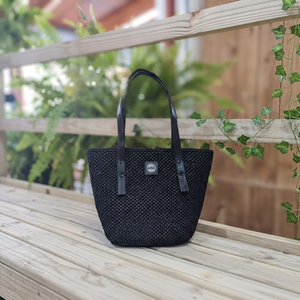 Sac fourre-tout en paille tressée Ana noir avec deux poignées en cuir, ouverture supérieure, style minimaliste, toutes saisons, sac de shopping décontracté en polyester - Product Image 6