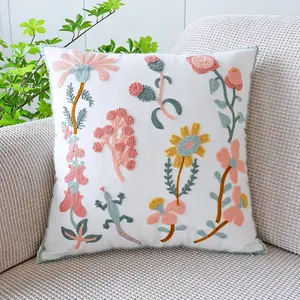Amity Living Room Sofa Cushion Cover Embroidered Flower Series Towel Embroidered Nordic Style Minimalist Home Pillowcase