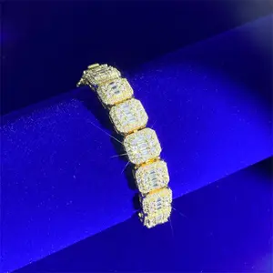 Single Row Square Shape Tennis Chain Bracelet Men Fashion Hip Hop Gold Plated 925 Silver Iced Out Diamond Bracelets