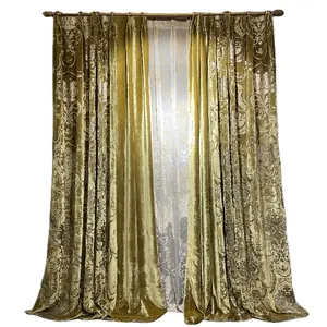 New high-end real velvet gilded villa high window living room bedroom luxurious European vintage American yellow curtain