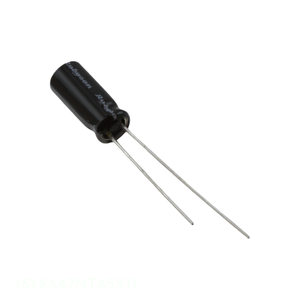 Condensateur Fabricant Canal CAP ALUM 47UF 20% 16V RADIAL TH à travers trou 47 uF 16YXA47MTA5X11 - Product Image 1