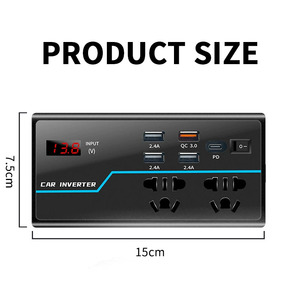 Nouvel onduleur de voiture multifonctionnel 2025 12V/24V 110V/220V 200W avec écran, chargeur rapide QC3.0 <span class=keywords><strong>USB</strong></span>-<span class=keywords><strong>C</strong></span> et <span class=keywords><strong>prise</strong></span> pour téléphone - Product Image 5