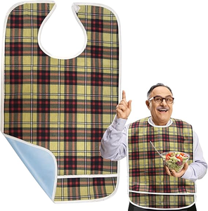 Wholesale Washable <strong>Bibs</strong> for Eating Reusable Clothing Protector Waterproof Extra Long <strong>Adult</strong> <strong>Bib</strong> Checkered Printing - Product Image 1